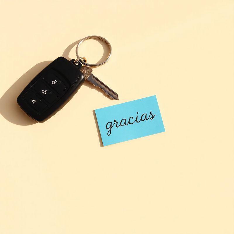 Llaves de coche y tarjeta azul con la palabra gracias