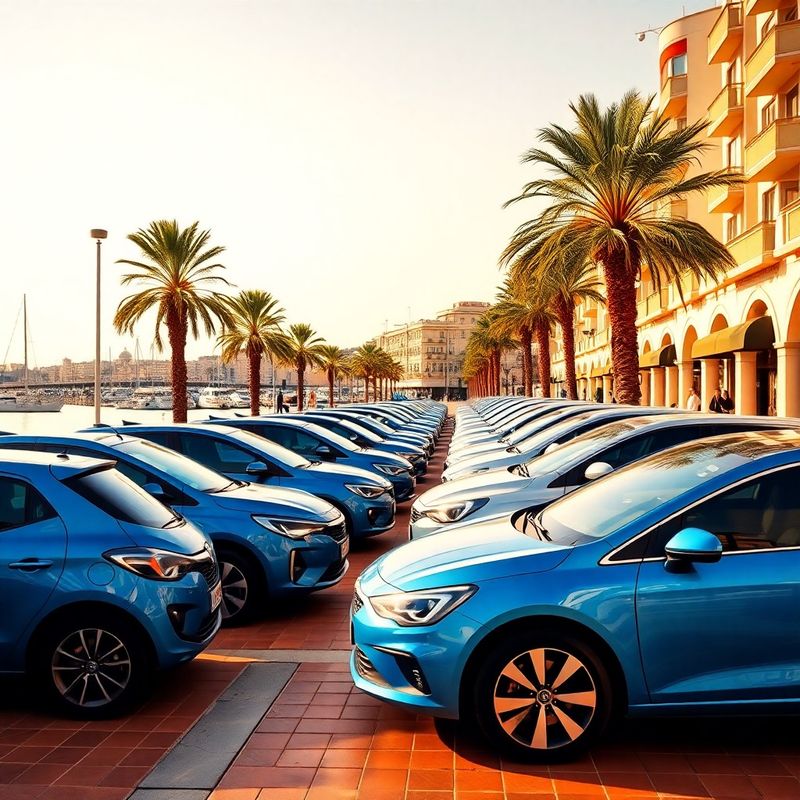 Flota de coches de alquiler alineados en el paseo marítimo de Palma
